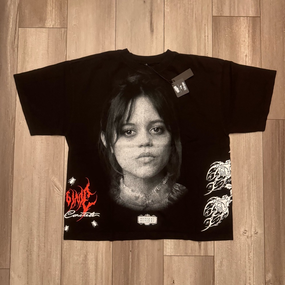 Civil Regime x Beetlejuice Jenna Ortega Collab Tee Lrg OS Blk Vintage Wash NWT
